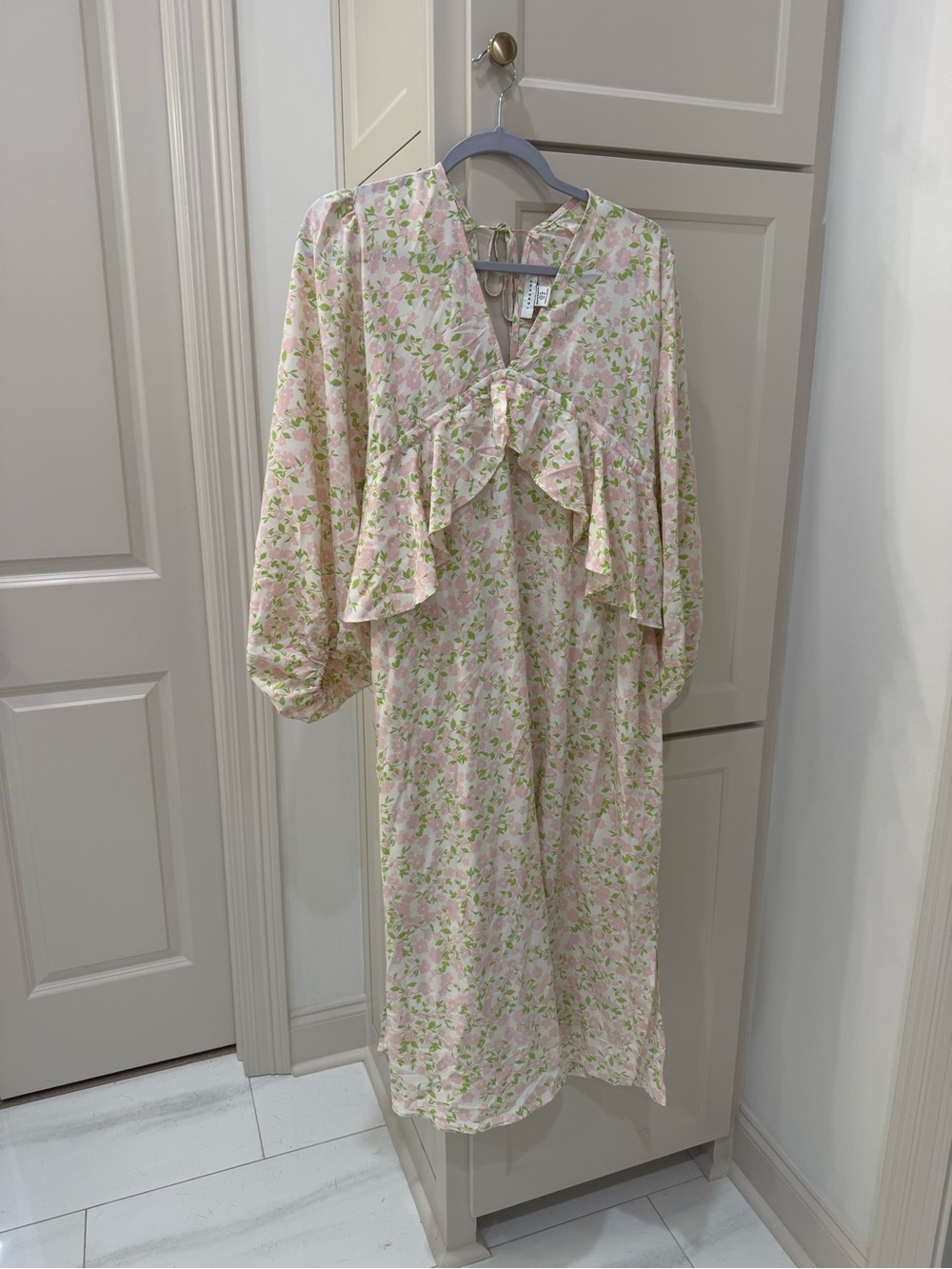 Topshop Maternity Midi Dress Floral pink green Print open back with tie size 10 - Picture 6 of 6